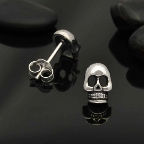 Sterling Silver Skull Post Earring 9x6mm