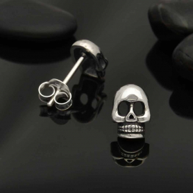 Sterling Silver Skull Post Earring 9x6mm