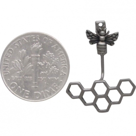 Sterling Silver Honey Bee and Honeycomb Ear Jacket 22x17mm