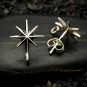 Silver Ridged Star Burst Earrings with Bottom Loop 15x3mm