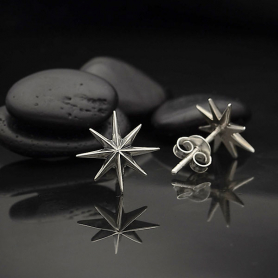 Sterling Silver Ridged Star Burst Post Earrings 12x12mm