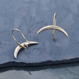 Sterling Silver Ear Hooks with Ridged Crescent Moon 17x19mm