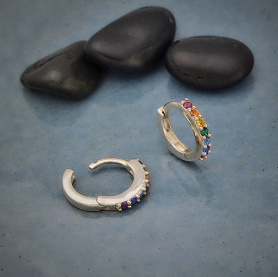 Silver Rainbow Huggie Hoops with Nano Gems 12mm