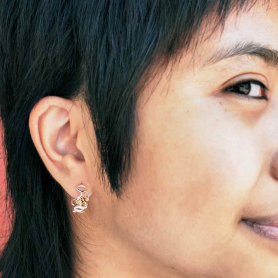  Silver Honeycomb Hoop Huggie Earring with Bronze Bee 17x15mm