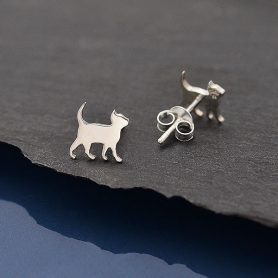Sterling Silver Curious Kitten Post Earrings 8x9mm