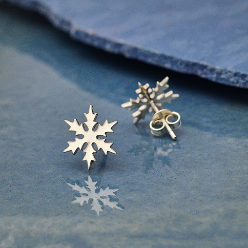  Sterling Silver Snowflake Post Earrings 11mm