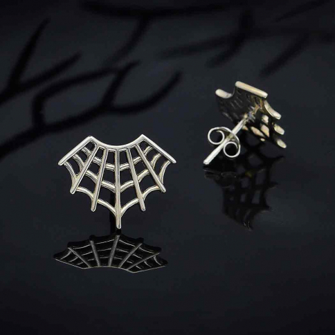Sterling Silver Spider Web Post Earrings 14x17mm