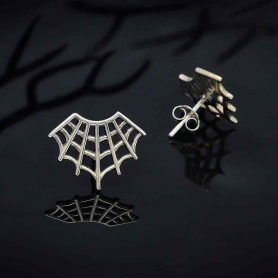 Sterling Silver Spider Web Post Earrings 14x17mm
