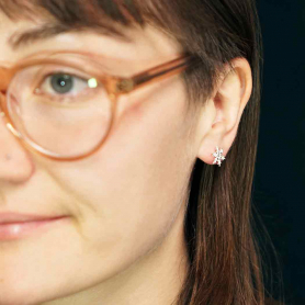  Sterling Silver Snowflake Post Earrings with Nanogem 11x11mm