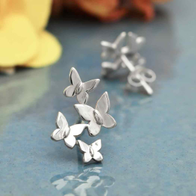 Nina Designs Sterling Silver Butterfly Cluster Post Earrings 17x11mm