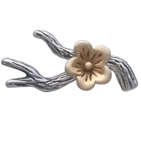 Mixed Metal Branch Earrings with Bronze Blossom 11x18mm