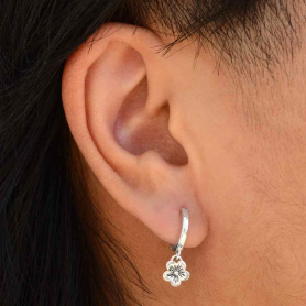 Sterling Silver Huggie Hoop with Cherry Blossoms 21x11mm