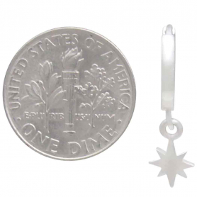 Sterling Silver Huggie Hoop Earrings with North Star 21x11mm