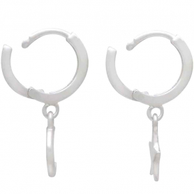 Silver Huggie Hoop Earrings with Star and Moon 22x11mm