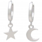 Silver Huggie Hoop Earrings with Star and Moon 22x11mm