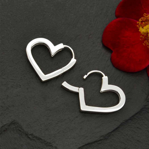  Sterling Silver Heart Huggie Hoop Earrings 17x19mm