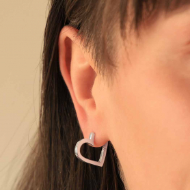  Sterling Silver Heart Huggie Hoop Earrings 17x19mm