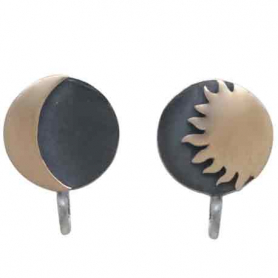 Mixed Metal Sun and Moon Post Earrings with Loop 11x8mm