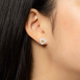 Sterling Silver Egg Post Earrings with Bronze Yolk 9x9mm on model