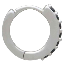 Sterling Silver Huggie Hoops with Black Nanogems 12mm Side View