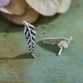 Sterling Silver Fern Post Earrings 22x7mm