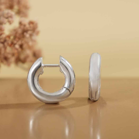 Sterling Silver Thick Round Huggie Hoops 15x4mm