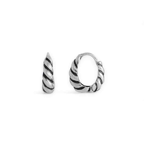 Sterling Silver Twisted Teardrop Huggie Hoops 14x4mm