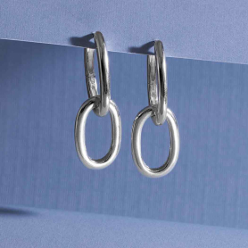 Sterling Silver Oval Huggie Hoops with Oval Link 12x32mm
