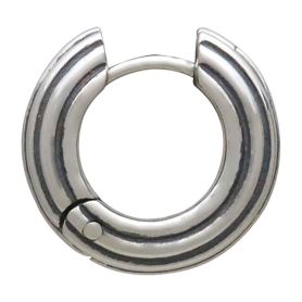 Sterling Silver Thick Round Huggie Hoops with Ridges Side View