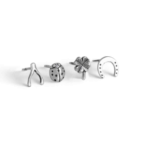 Sterling Silver Good Luck Post Earring Set