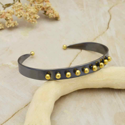 Mixed Metal Black Cuff Bracelet with Bronze Granulation