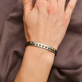 Mixed Metal Black Cuff Bracelet with Bronze Granulation