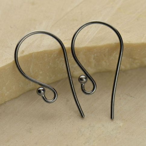 Black Sterling Silver Large Simple Ear Hook w Ball