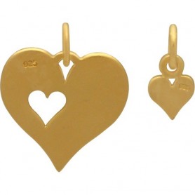 24K Gold Plated Heart and Heart Cutout Charm Set