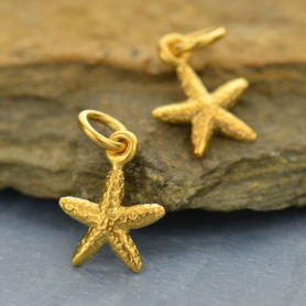 Satin 24K Gold Plated Textured Starfish Charm 14x8mm