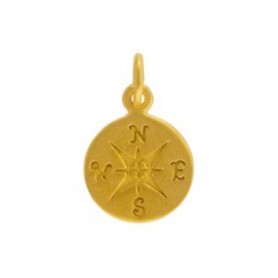 24K Gold Plated Sterling Silver Compass Charm 16x10mm