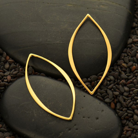 Satin 24K Gold Plated Hammered Marquis Link 32x15mm