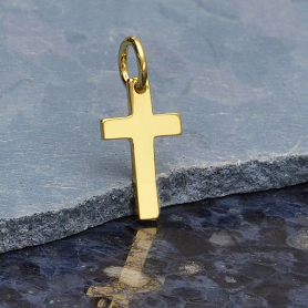 Gold Charms - Cross with 14K Shiny Gold Plate 15x7mm