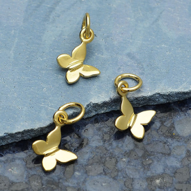 Gold Charm -Tiny Butterfly with 14K Shiny Gold Plate 12x10mm