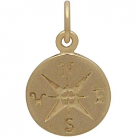 14K Shiny Gold Plated Sterling Silver Compass Charm 16x10mm