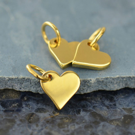 Gold Charms - Small Heart Dangle with 14K Gold Plate 10x7mm