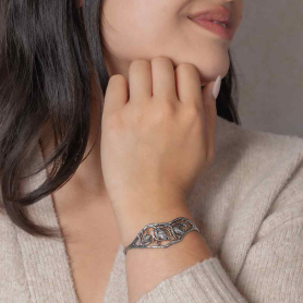 Sterling Silver Pinecone and Pineneedle Bracelet on model