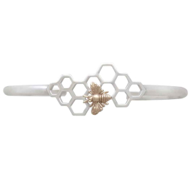 Sterling Silver Honeycomb Cuff Bracelet with Bronze Bee Front View