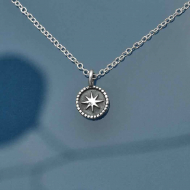 Sterling Silver Compass Necklace 18 Inch