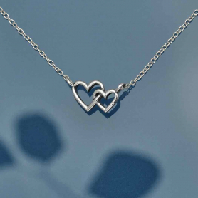 Sterling Silver Mother and Daughter Hearts Necklace 18 Inch