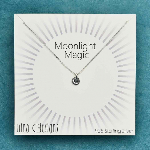 Sterling Silver Star and Moon Necklace 18 Inch