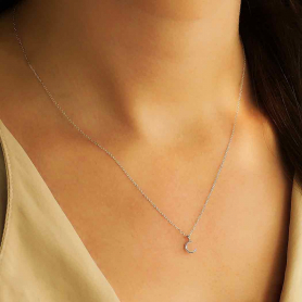 Sterling Silver Crescent Moon Necklace 18 Inch