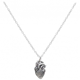 Sterling Silver 18 Inch Anatomical Heart Necklace