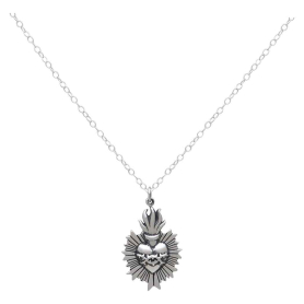 Sterling Silver Flaming Sacred Heart Necklace Front View