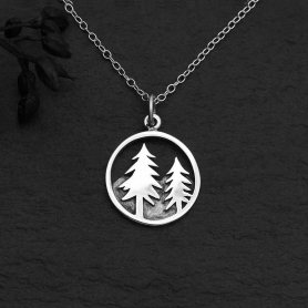 Sterling Silver Trees and Mountain Necklace